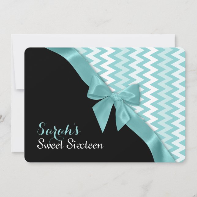 Zigzag and Aqua Bow Sweet Sixteen Birthday Invitation (Front)