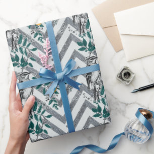 Zigzag Bird % Flower Pattern Wrapping Paper