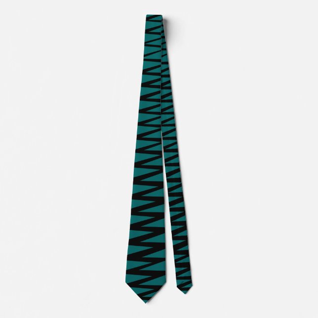 Zigzag - Black on Teal 006666 Tie (Front)