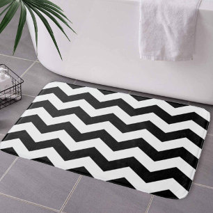 Zigzag Chevron Black And White Bath Mat