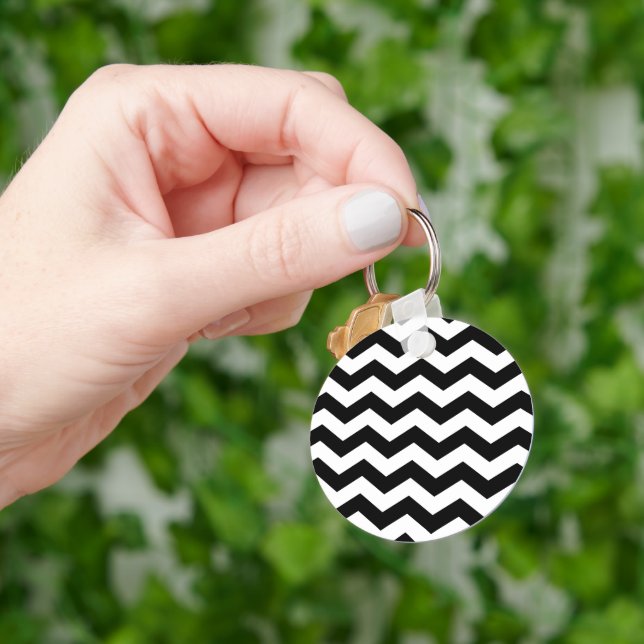 Zigzag Chevron Black And White Key Ring (Hand)