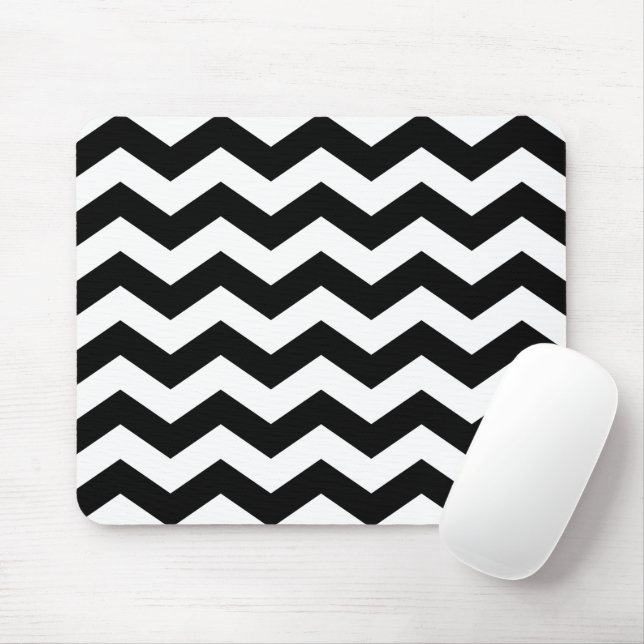Zigzag Chevron Black And White Mouse Mat (With Mouse)