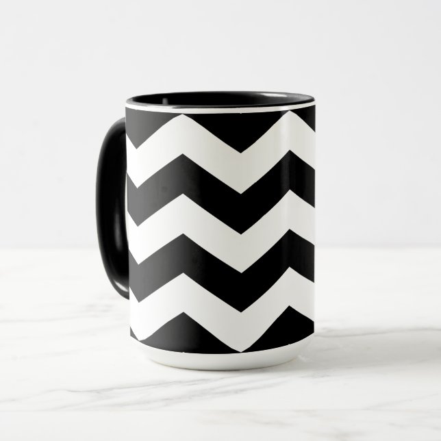 Zigzag Chevron Black And White Mug (Front Left)