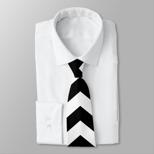 Zigzag Chevron Black And White Tie (Tied)