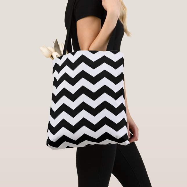 Zigzag Chevron Black And White Tote Bag (Close Up)