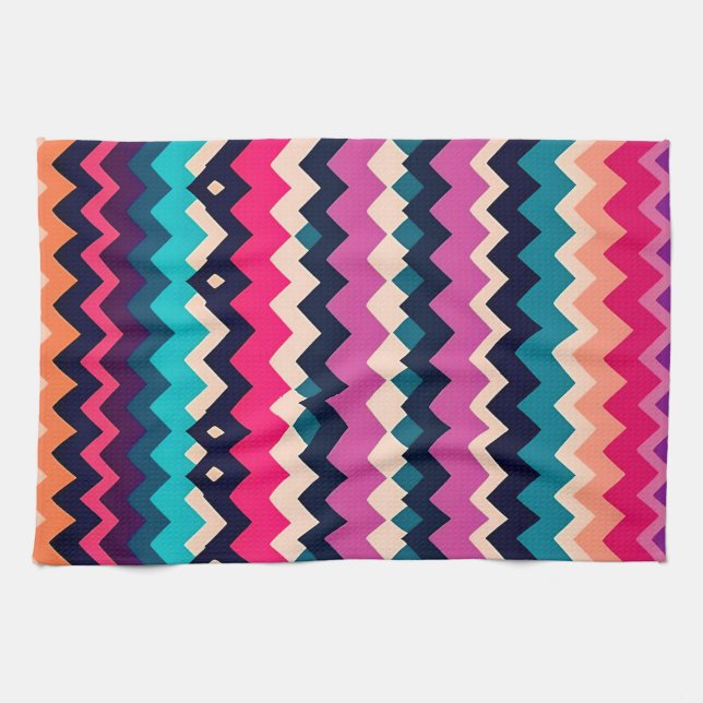 Zigzag Chevron Colourful Pattern Design Tea Towel (Horizontal)