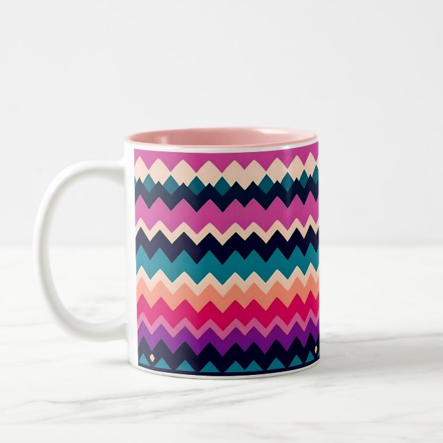 Zigzag Chevron Colourful Pattern Design Two-Tone Coffee Mug (Left)