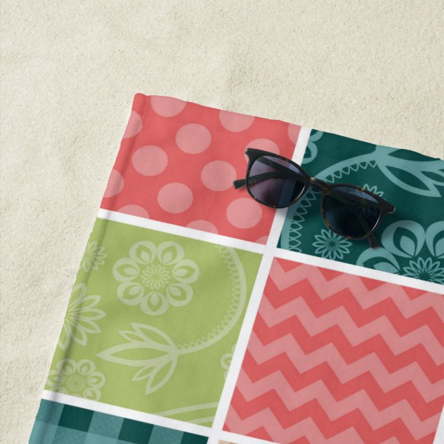 Zigzag, Chevron, Gingham, Polka Dots, Patchwork Beach Towel (In Situ)