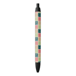 Zigzag, Chevron, Gingham, Polka Dots, Patchwork Black Ink Pen