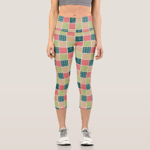 Zigzag, Chevron, Gingham, Polka Dots, Patchwork Capri Leggings