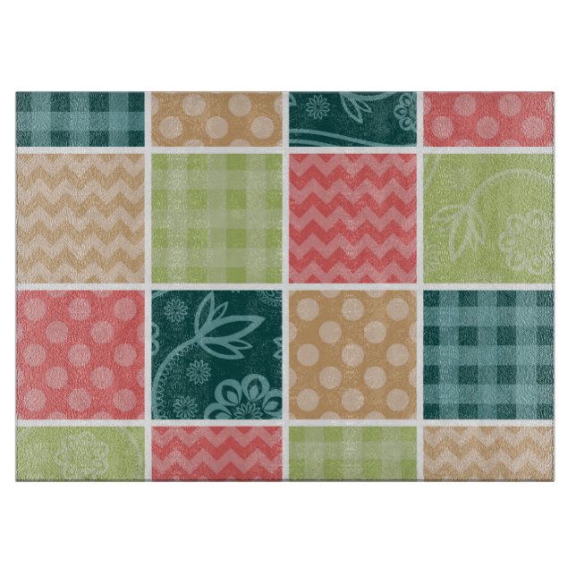 Zigzag, Chevron, Gingham, Polka Dots, Patchwork Cutting Board (Front)