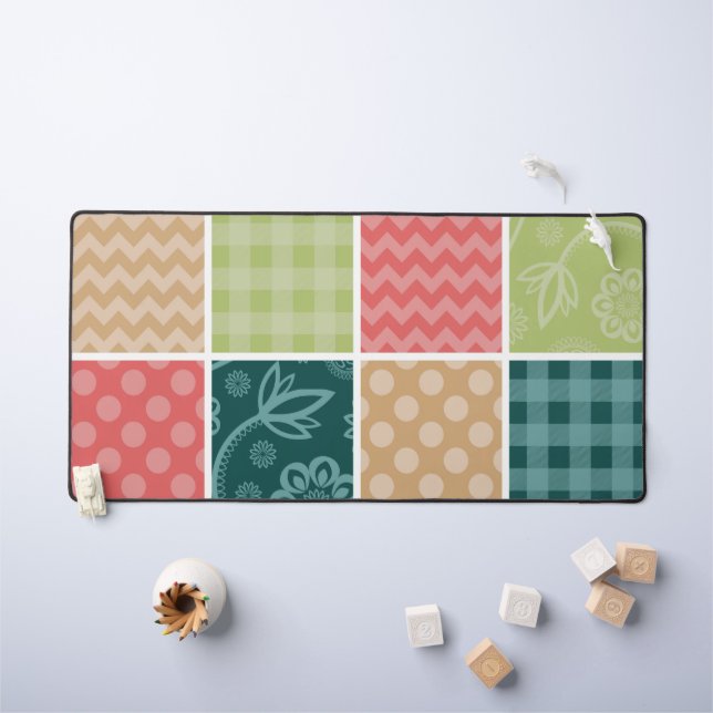 Zigzag, Chevron, Gingham, Polka Dots, Patchwork Desk Mat (Kids Table)