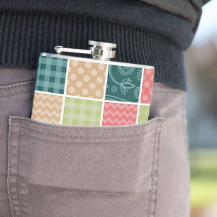 Zigzag, Chevron, Gingham, Polka Dots, Patchwork Hip Flask