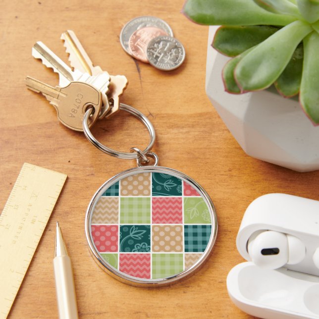 Zigzag, Chevron, Gingham, Polka Dots, Patchwork Key Ring (Desk)