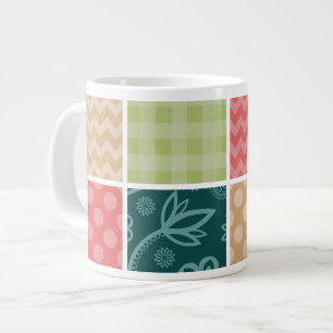 Zigzag, Chevron, Gingham, Polka Dots, Patchwork Large Coffee Mug