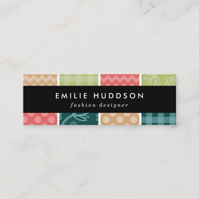 Zigzag, Chevron, Gingham, Polka Dots, Patchwork Mini Business Card (Front)