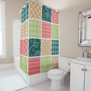 Zigzag, Chevron, Gingham, Polka Dots, Patchwork Shower Curtain
