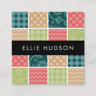 Zigzag, Chevron, Gingham, Polka Dots, Patchwork Square Business Card