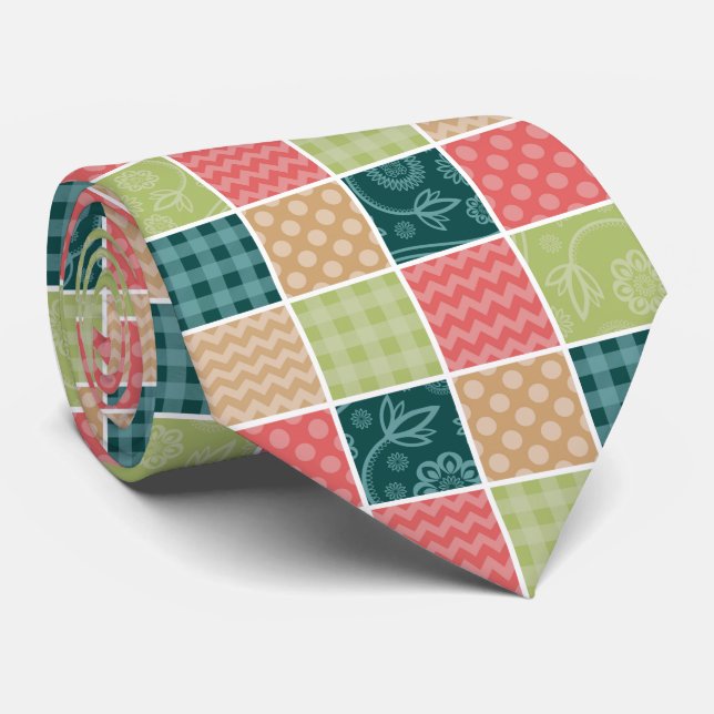 Zigzag, Chevron, Gingham, Polka Dots, Patchwork Tie (Rolled)