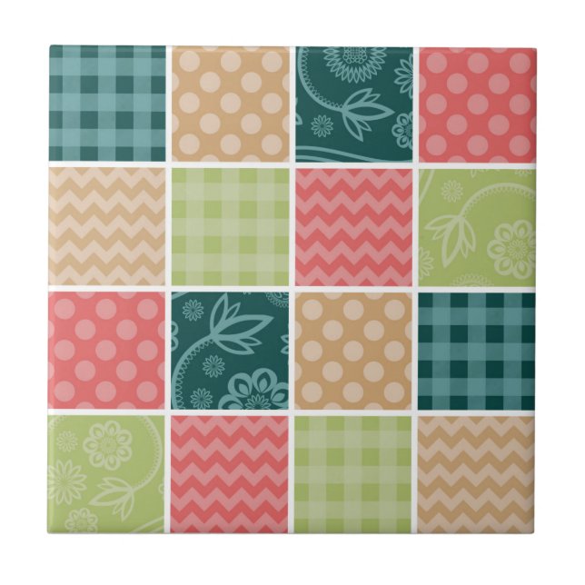 Zigzag, Chevron, Gingham, Polka Dots, Patchwork Tile (Front)