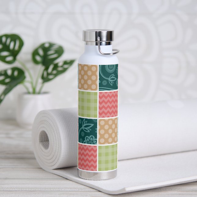 Zigzag, Chevron, Gingham, Polka Dots, Patchwork Water Bottle (Yoga)