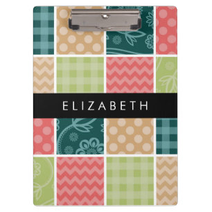 Zigzag, Chevron, Gingham, Polka Dots, Your Name Clipboard