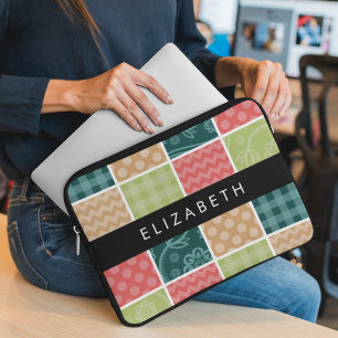 Zigzag, Chevron, Gingham, Polka Dots, Your Name Laptop Sleeve