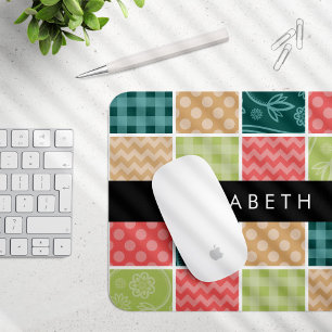 Zigzag, Chevron, Gingham, Polka Dots, Your Name Mouse Mat