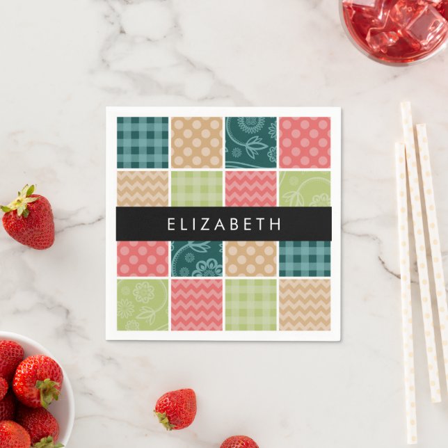 Zigzag, Chevron, Gingham, Polka Dots, Your Name Napkin (Insitu)