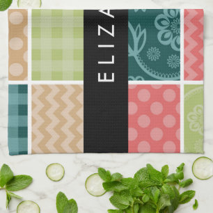 Zigzag, Chevron, Gingham, Polka Dots, Your Name Tea Towel