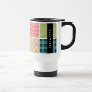Zigzag, Chevron, Gingham, Polka Dots, Your Name Travel Mug