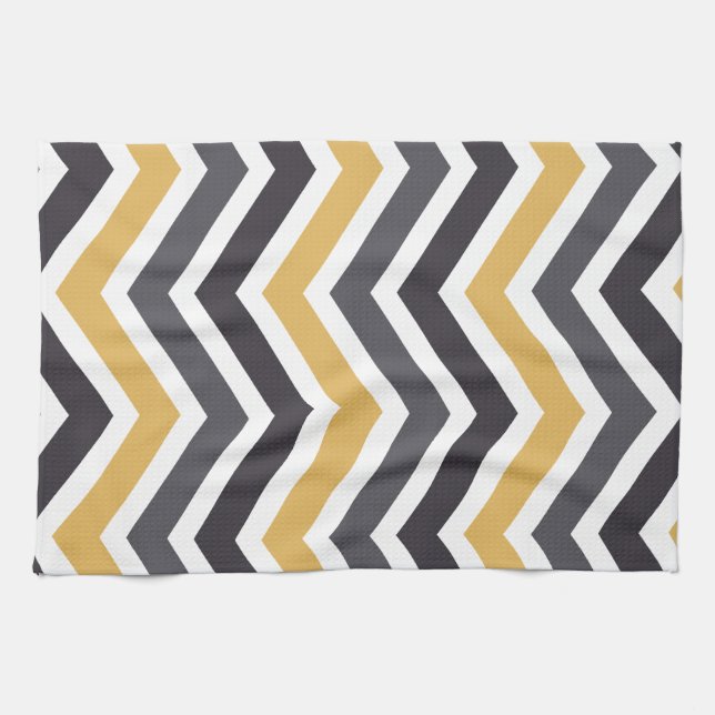 ZigZag Chevron Gold And Grey Tea Towel (Horizontal)