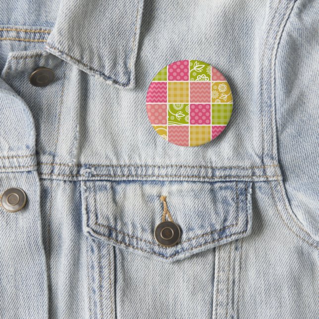 Zigzag, Chevron, Polka Dots, Gingham, Patchwork 6 Cm Round Badge (In Situ)