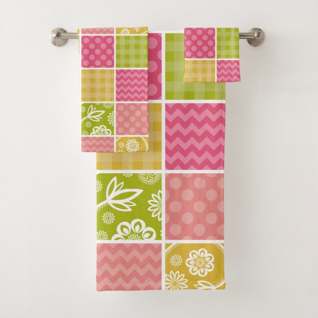 Zigzag, Chevron, Polka Dots, Gingham, Patchwork Bath Towel Set (Insitu)