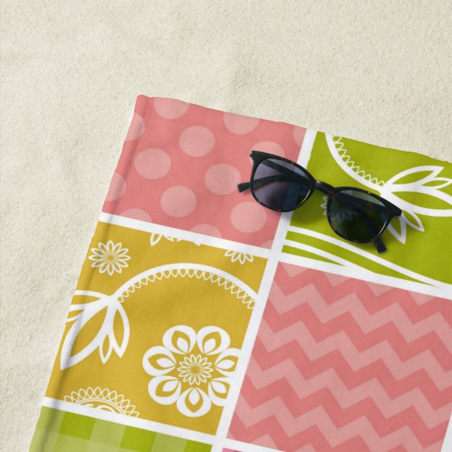 Zigzag, Chevron, Polka Dots, Gingham, Patchwork Beach Towel (In Situ)
