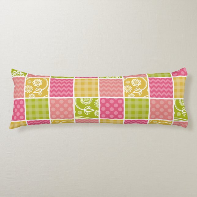 Zigzag, Chevron, Polka Dots, Gingham, Patchwork Body Cushion (Front)