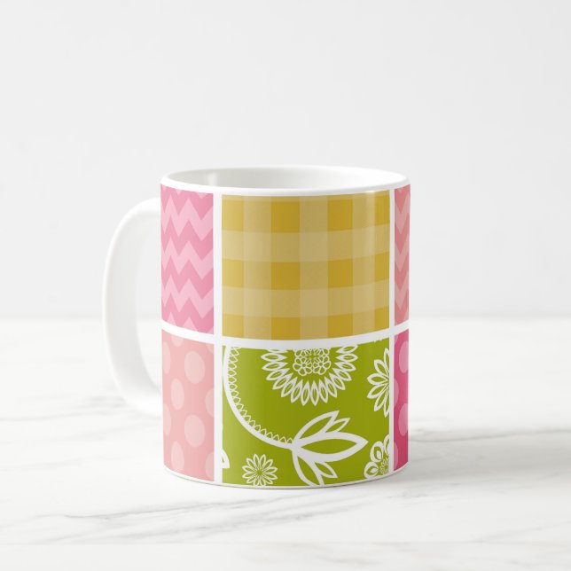 Zigzag, Chevron, Polka Dots, Gingham, Patchwork Coffee Mug (Front Left)