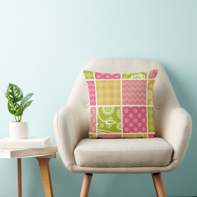 Zigzag, Chevron, Polka Dots, Gingham, Patchwork Cushion (Chair)