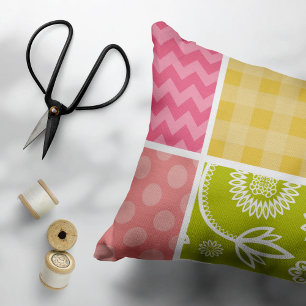 Zigzag, Chevron, Polka Dots, Gingham, Patchwork Decorative Cushion