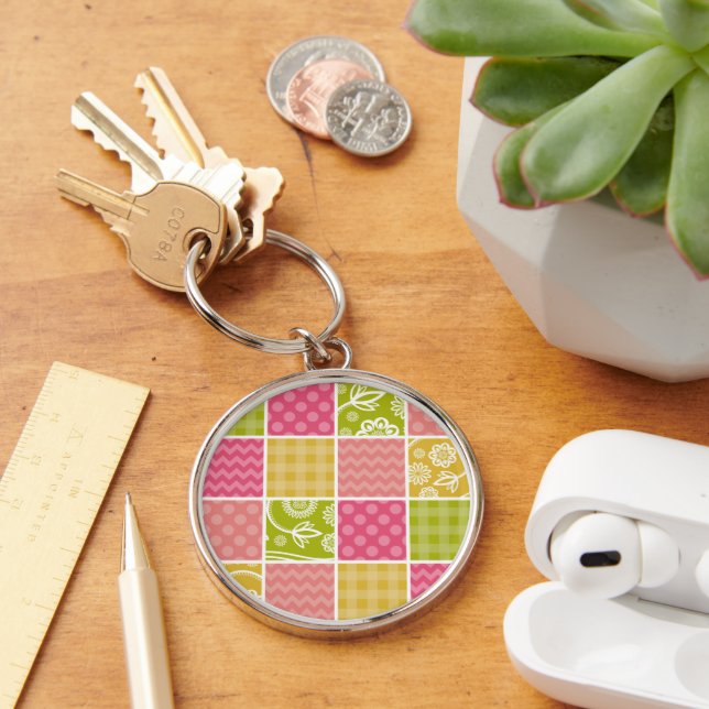 Zigzag, Chevron, Polka Dots, Gingham, Patchwork Key Ring (Desk)