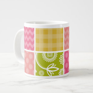 Zigzag, Chevron, Polka Dots, Gingham, Patchwork Large Coffee Mug