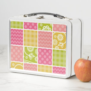 Zigzag, Chevron, Polka Dots, Gingham, Patchwork Metal Lunch Box