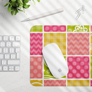 Zigzag, Chevron, Polka Dots, Gingham, Patchwork Mouse Mat