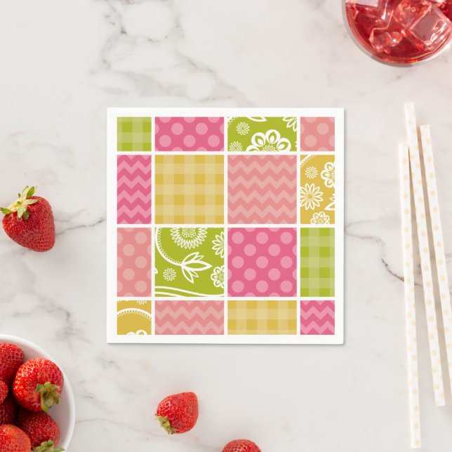 Zigzag, Chevron, Polka Dots, Gingham, Patchwork Napkin (Insitu)