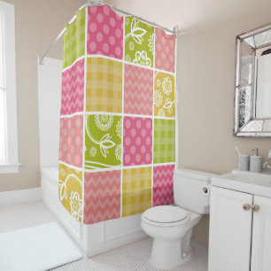 Zigzag, Chevron, Polka Dots, Gingham, Patchwork Shower Curtain