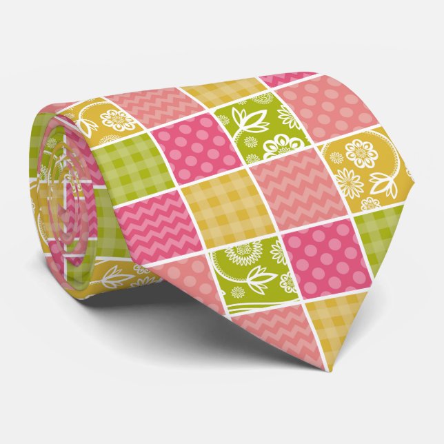Zigzag, Chevron, Polka Dots, Gingham, Patchwork Tie (Rolled)
