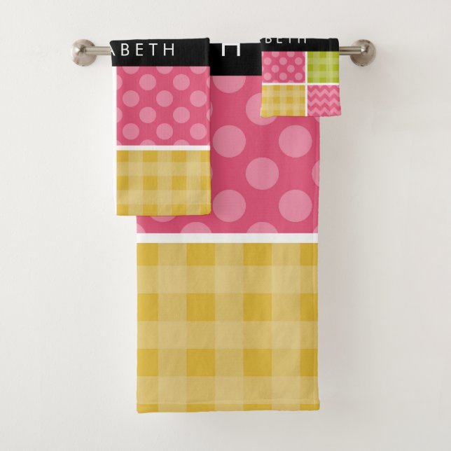 Zigzag, Chevron, Polka Dots, Gingham, Your Name Bath Towel Set (Insitu)