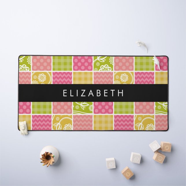 Zigzag, Chevron, Polka Dots, Gingham, Your Name Desk Mat (Kids Table)