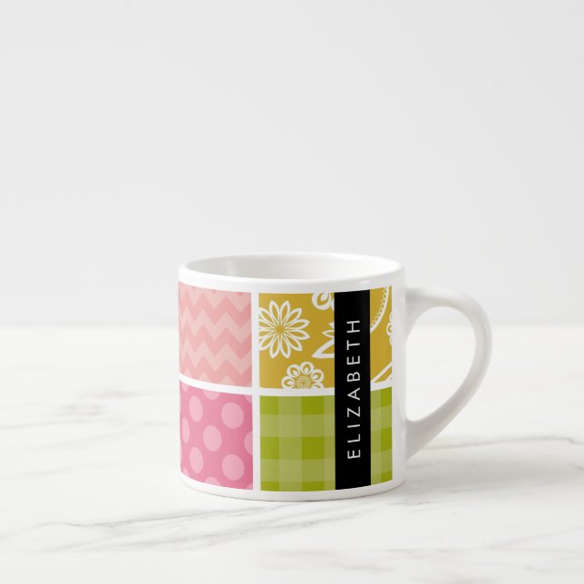 Zigzag, Chevron, Polka Dots, Gingham, Your Name Espresso Cup (Right)