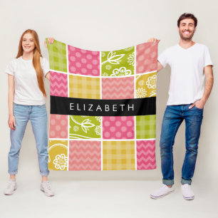 Zigzag, Chevron, Polka Dots, Gingham, Your Name Fleece Blanket